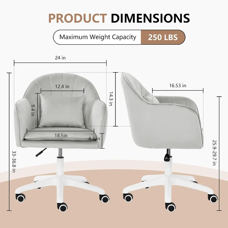 Ergonomischer Bürostuhl, 360° drehbar Höhenverstellbar, SamtStuhl mit Kopfkissen, Homeoffice Stuhl b