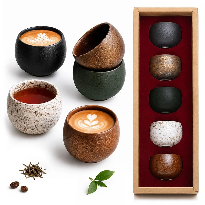 5 Stk Espressotassen Set, Espressotassen Steingut 50ml, Espresso Tassen Set