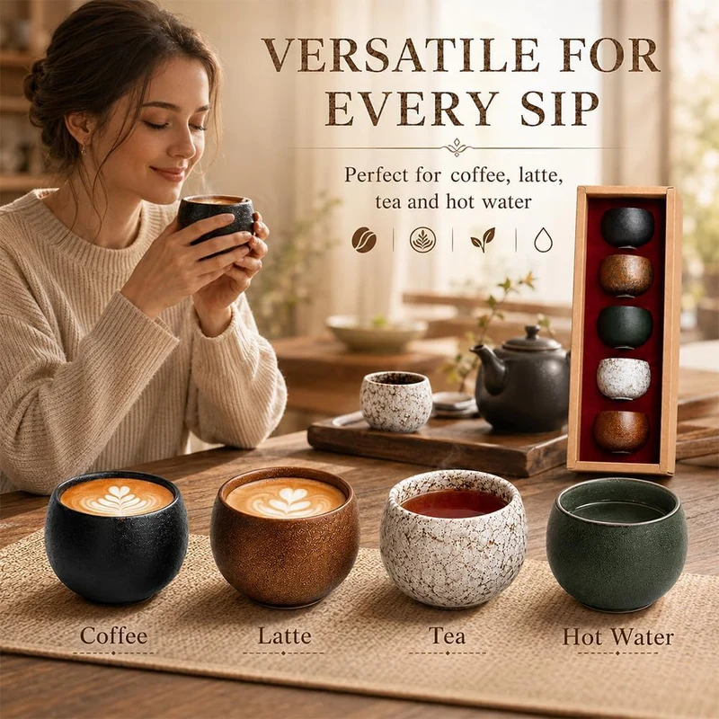 5 Stk Espressotassen Set, Espressotassen Steingut 50ml, Espresso Tassen Set