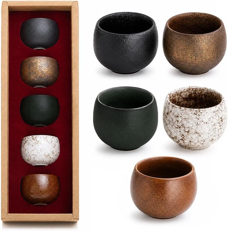 5 Stk Espressotassen Set, Espressotassen Steingut 50ml, Espresso Tassen Set