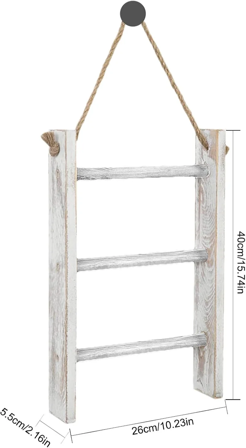 Leiter für Decken, 3-stöckiger Handtuchhalter, Wandmontage, Handtuchleiter mit Seil, dekorativ, Bade
