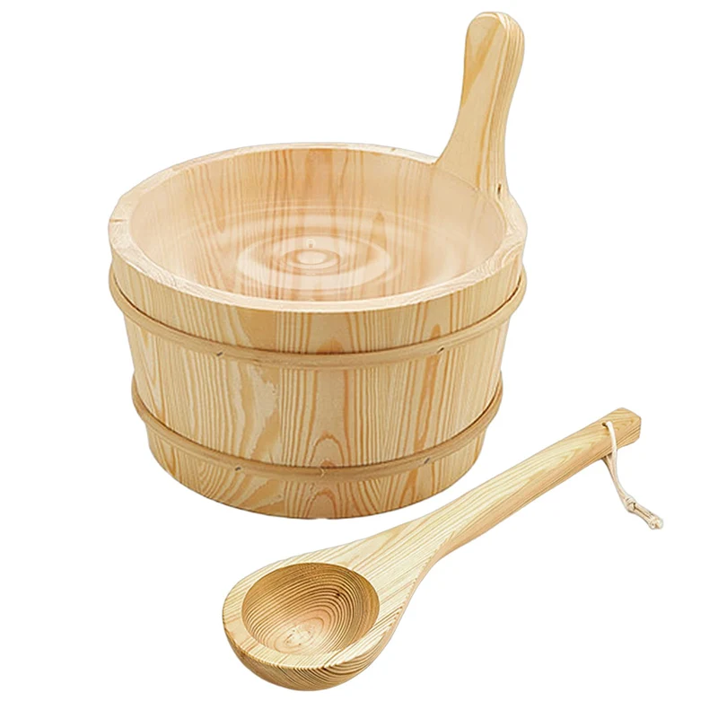 Sauna Eimer und Schöpfkelle - Sauna Holz Eimer Set - Dichte Holz Dusche Zubehör 4L Fassungsvermögen