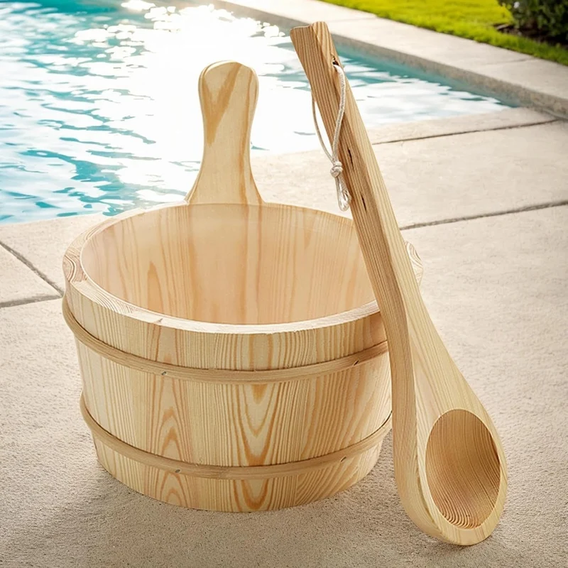 Sauna Eimer und Schöpfkelle - Sauna Holz Eimer Set - Dichte Holz Dusche Zubehör 4L Fassungsvermögen