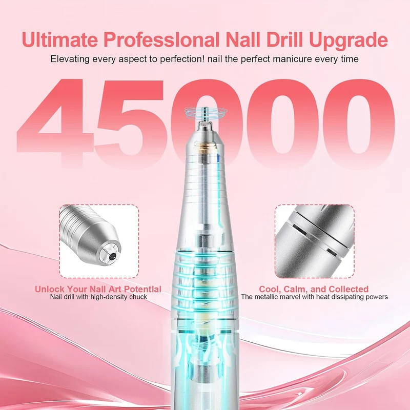 Elektrische 45000RPM Nagelbohrmaschine Wiederaufladbare Tragbare Nagelfeile Elektrische DIY Nagelboh