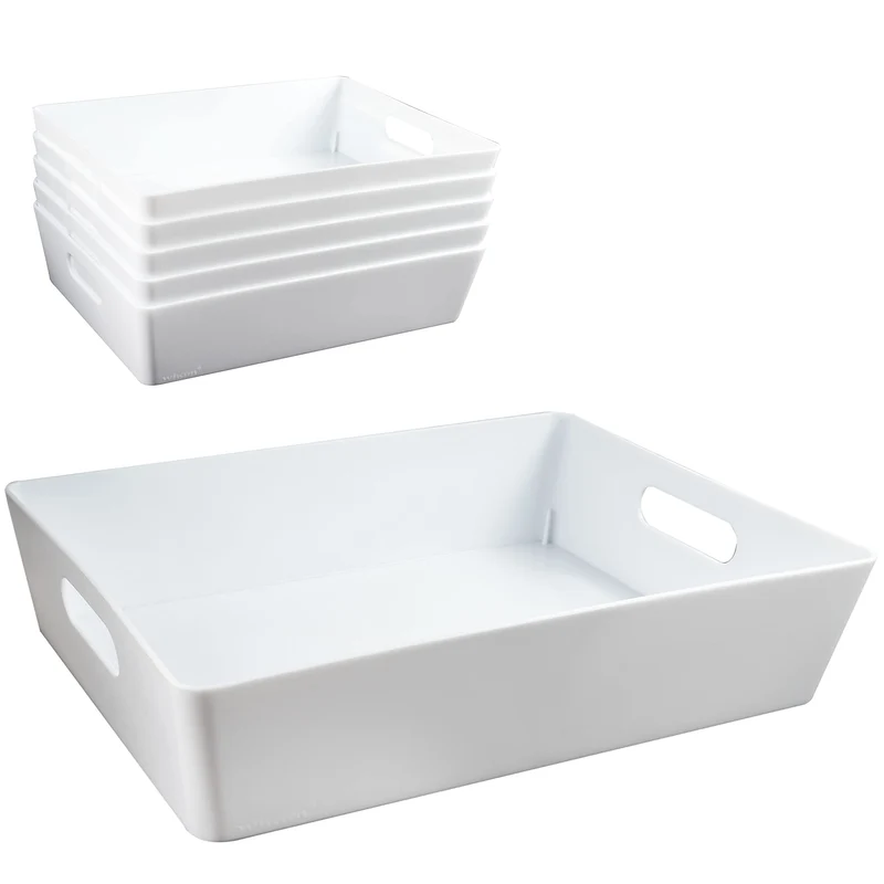 6x Ordnungsboxen - 8 cm hoch - WEIss - 35x26x8cm - 6 Liter - DINA4 - Ordnungskorb - Schubladenorgani