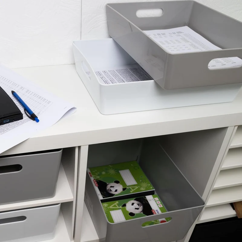 6x Ordnungsboxen - 8 cm hoch - WEIss - 35x26x8cm - 6 Liter - DINA4 - Ordnungskorb - Schubladenorgani