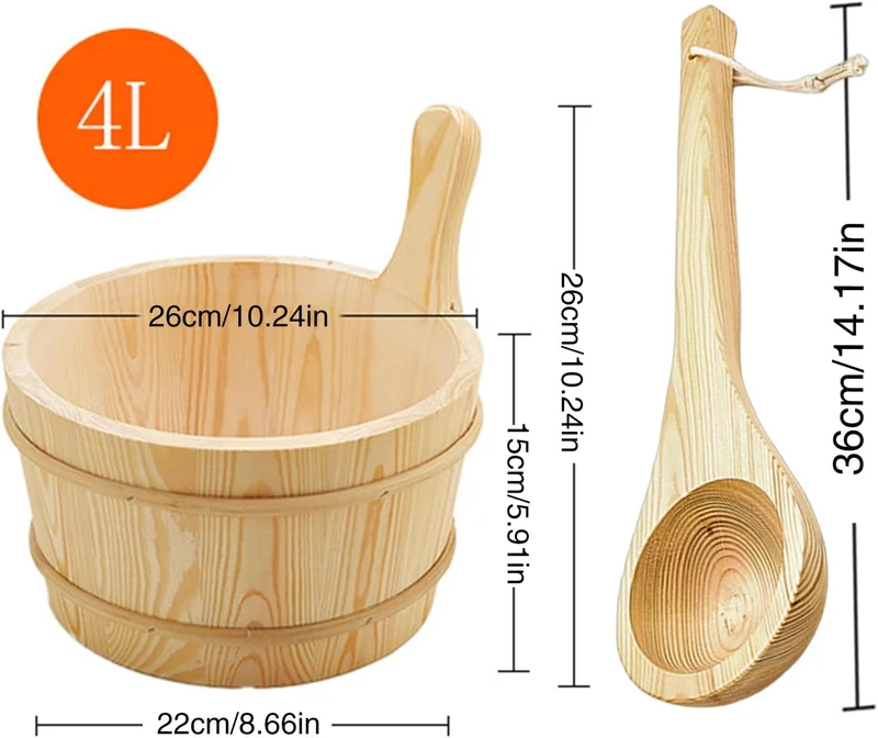 Sauna Eimer Mit Kelle, 4 L Sauna Eimer Holz Set, Saunaeimer Mit Innenauskleidung, Saunakübel Mit PP-
