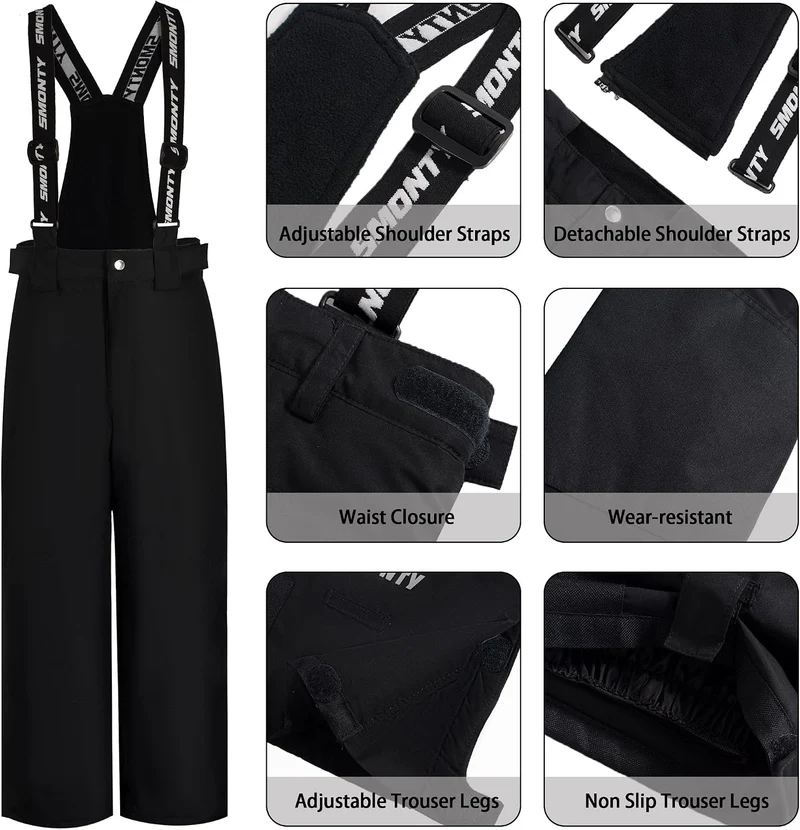 Kinder Schneeanzug für Jungen, Winter-Skijacke & Hose, Set Kapuzenriemen, Winddicht, Wasserdicht, Wa