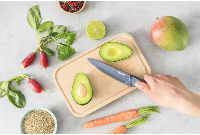 Tefal Fresh Kitchen Holzblock mit 5 Messern (Schäler 9 cm, Utility 12 cm, Chef 15 cm, Schneide 20 cm