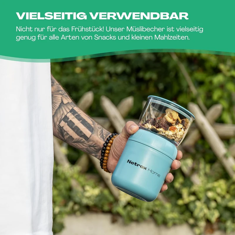 NetroxHome - Müslibecher To Go mit Löffel, Auslaufsicherer Joghurtbecher To Go aus Edelstahl, Lunchb