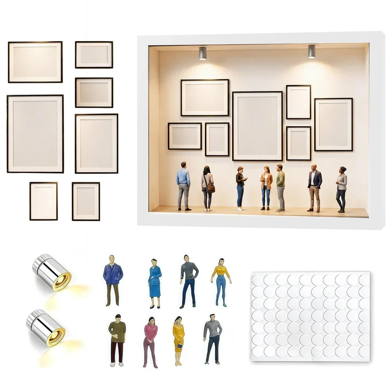 DIY Mini Museum Bilderrahmen, Foto Erinnerungsanzeige Set mit 8 Mini Goldene Rahmen, 8 Miniatur Mens