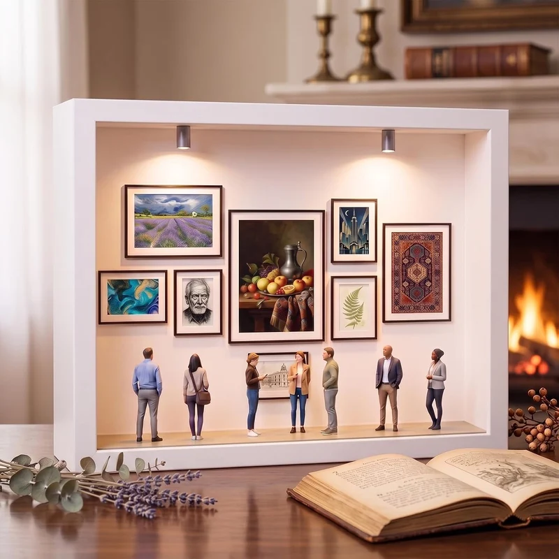 DIY Mini Museum Bilderrahmen, Foto Erinnerungsanzeige Set mit 8 Mini Goldene Rahmen, 8 Miniatur Mens