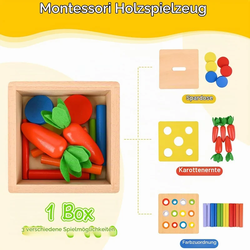 Comius Sharp Holzspielzeug, 4 in 1 Montessori Spielzeug, Motor Skills Spielzeug für Jungen und Mädch
