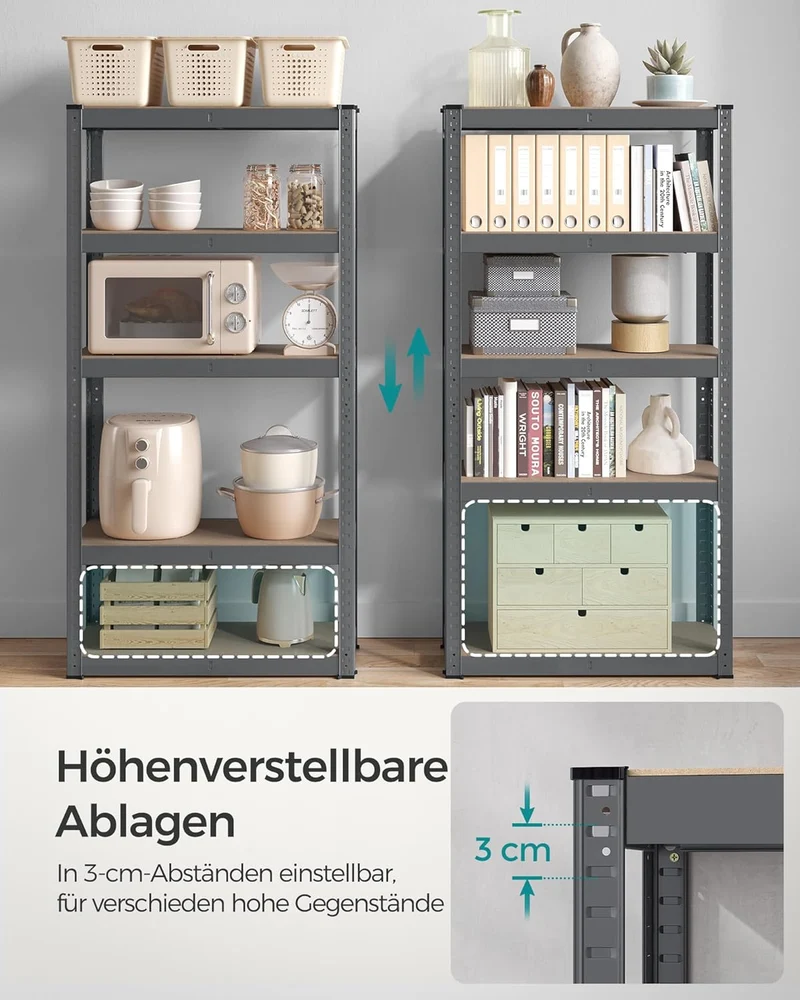 SONGMICS Schwerlastregal, 2er Set, Kellerregal, Lagerregal, 30 x 75 x 150 cm, Regal mit Stahlgestell