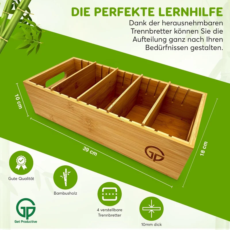 Karteitrog für 1500 DIN A6 Karteikarten, inkl. 4 einstellbaren Trennbrettern der Holz-Karteitrog que