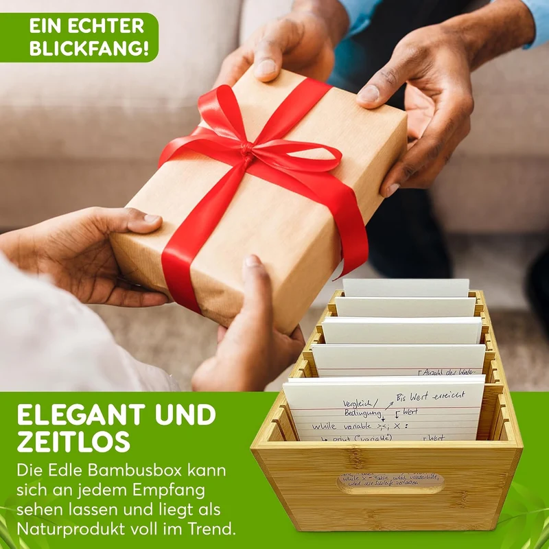 Karteitrog für 1500 DIN A6 Karteikarten, inkl. 4 einstellbaren Trennbrettern der Holz-Karteitrog que