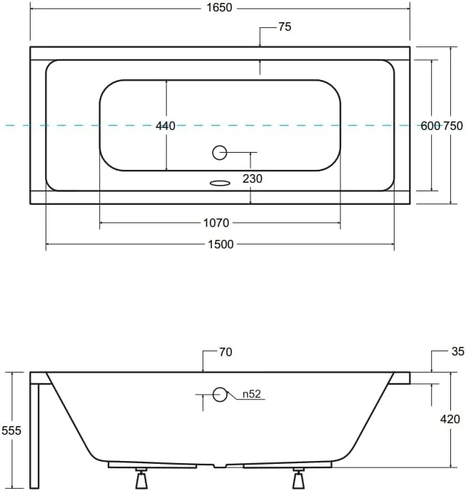 KOLMAN Badewanne QUADRO Rechteck 165x75 mit AcrylSchürze, Ablaufgarnitur und Füssen Komplettset 4in1