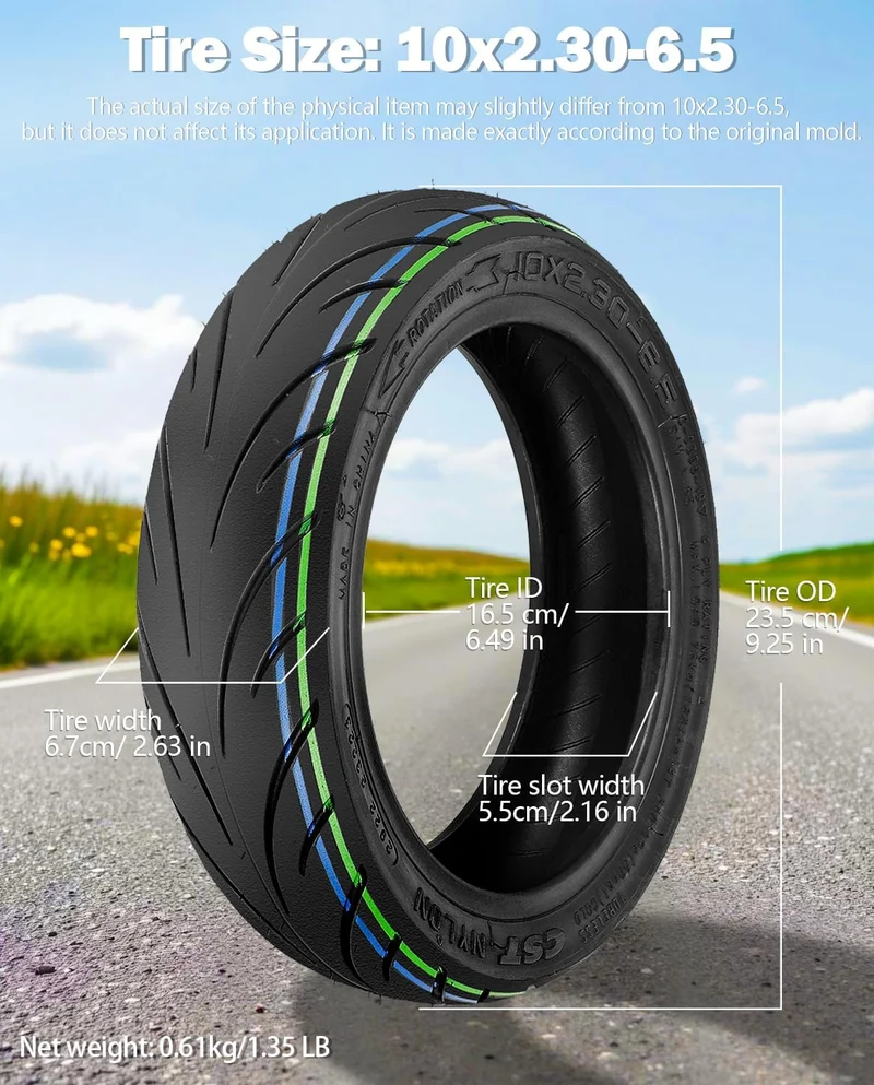Tubeless-Reifen, 10 x 2,30 – 6,5, kompatibel mit dem Elektro-Scooter NIU KQi2 Pro, Ersatzreifen vorn