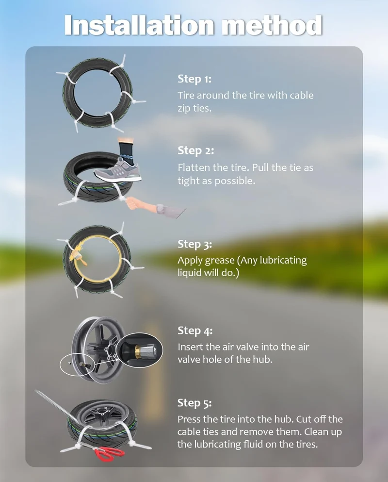 Tubeless-Reifen, 10 x 2,30 – 6,5, kompatibel mit dem Elektro-Scooter NIU KQi2 Pro, Ersatzreifen vorn