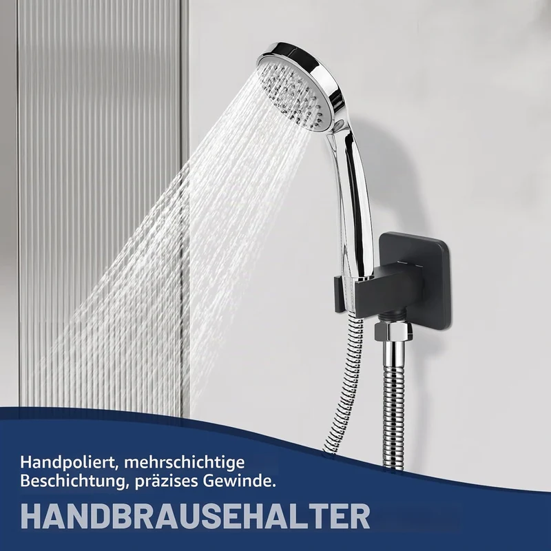 Wandanschlussbogen mit Brausehalter, Handbrausehalter mit 1/2" Wandanschlussbogen, Chrom Schlauchans