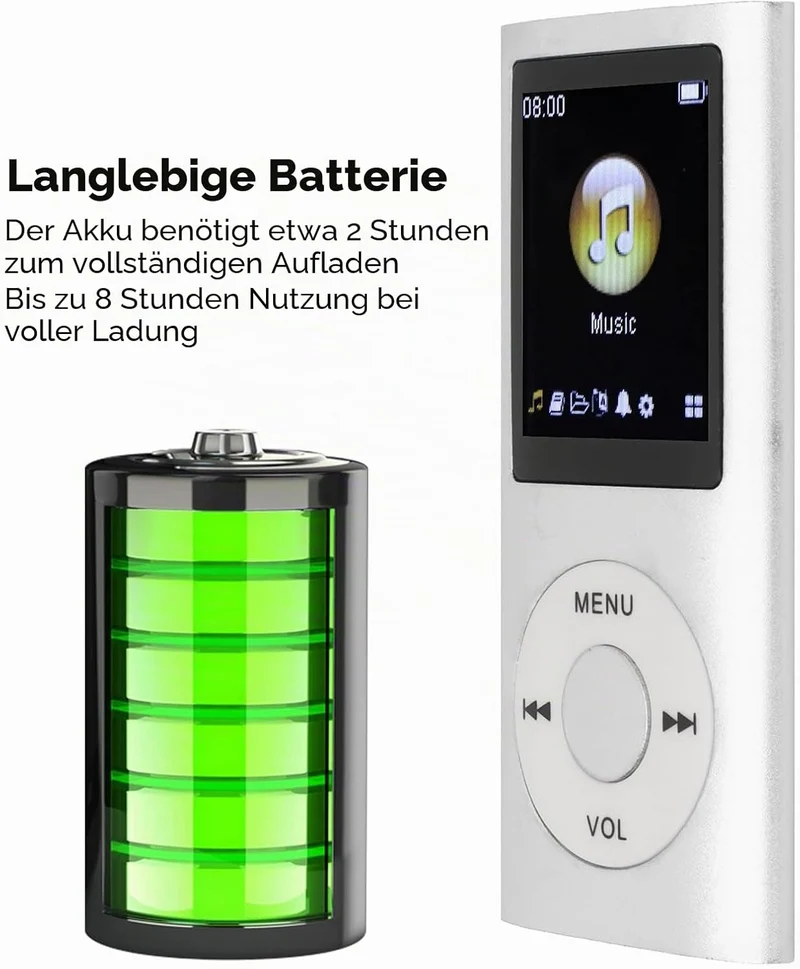 MP3-Musikplayer, MP3-Player, Tragbarer MP3-Player, Schlanker 1,8-Zoll-LCD-Bildschirm, mit Kopfhörer,