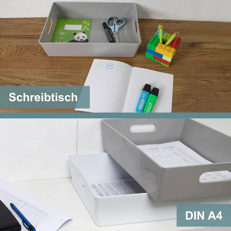 3x Ordnungsboxen - 8 cm hoch - WEIss - 35x26x8cm - 6 Liter - DINA4 - Ordnungskorb - Schubladenorgani