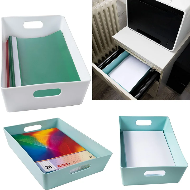 3x Ordnungsboxen - 8 cm hoch - WEIss - 35x26x8cm - 6 Liter - DINA4 - Ordnungskorb - Schubladenorgani
