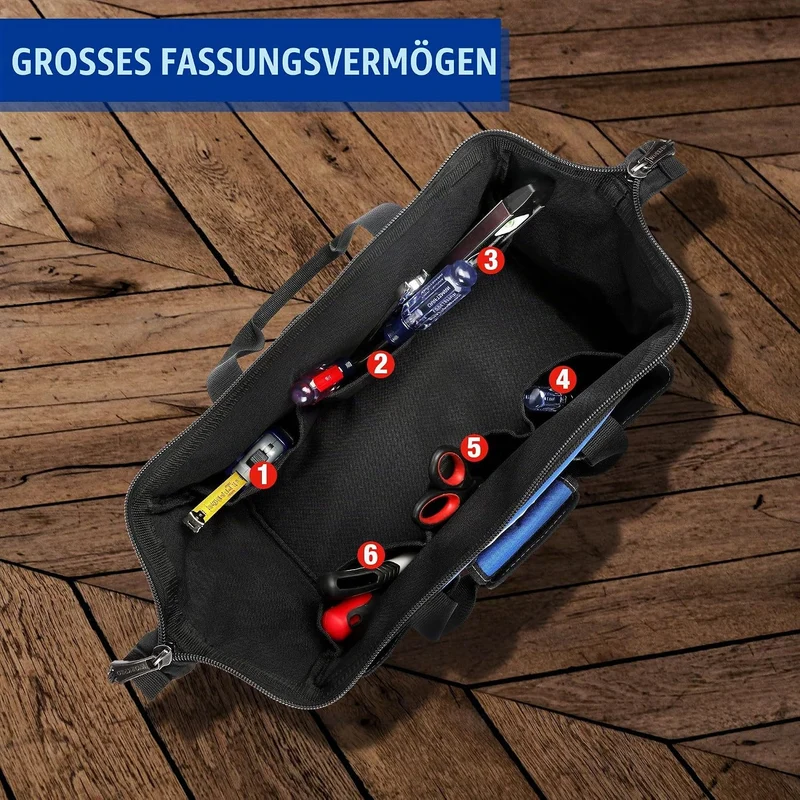 WORKPRO Werkzeugtasche Elektriker Wasserdichte Werkzeugtasche Profi, weite Öffnung & grosse Kapazitä
