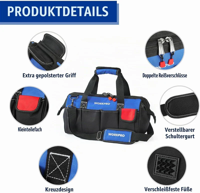 WORKPRO Werkzeugtasche Elektriker Wasserdichte Werkzeugtasche Profi, weite Öffnung & grosse Kapazitä