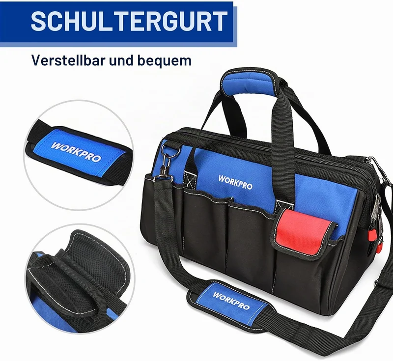 WORKPRO Werkzeugtasche Elektriker Wasserdichte Werkzeugtasche Profi, weite Öffnung & grosse Kapazitä