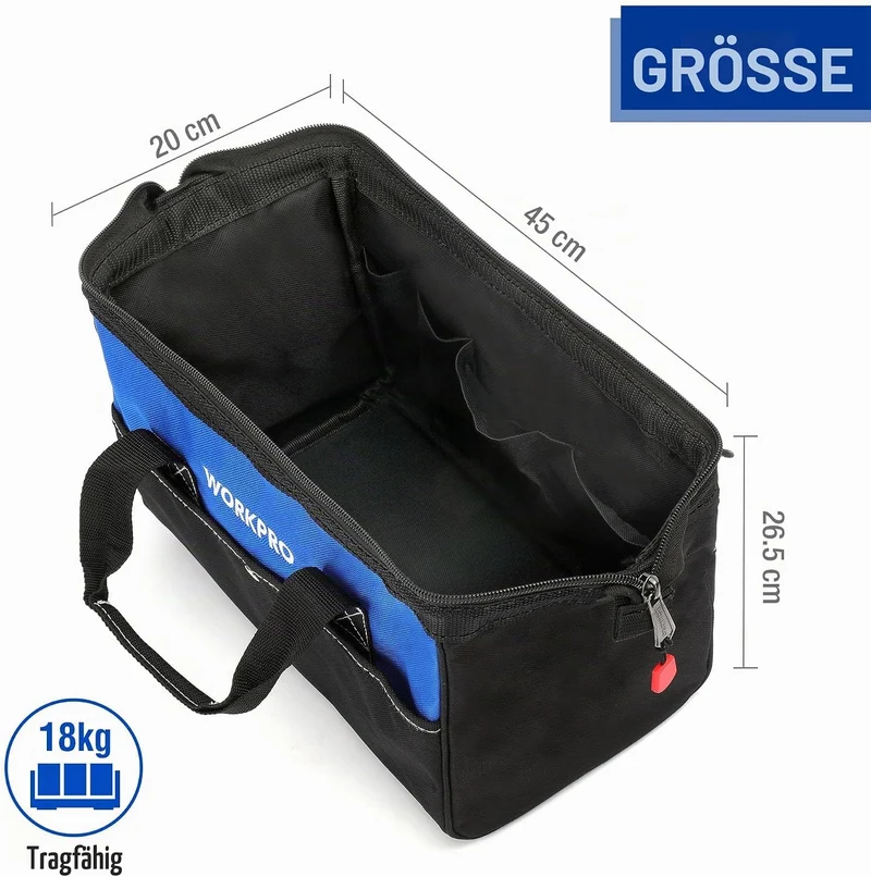 WORKPRO Werkzeugtasche Elektriker Wasserdichte Werkzeugtasche Profi, weite Öffnung & grosse Kapazitä