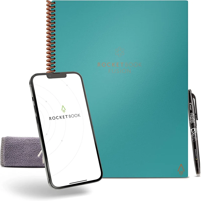 Rocketbook Fusion Reusable Digital Notebook - Smart Notepad A4 Teal, 7 Styles, To Do List, Daily Bul
