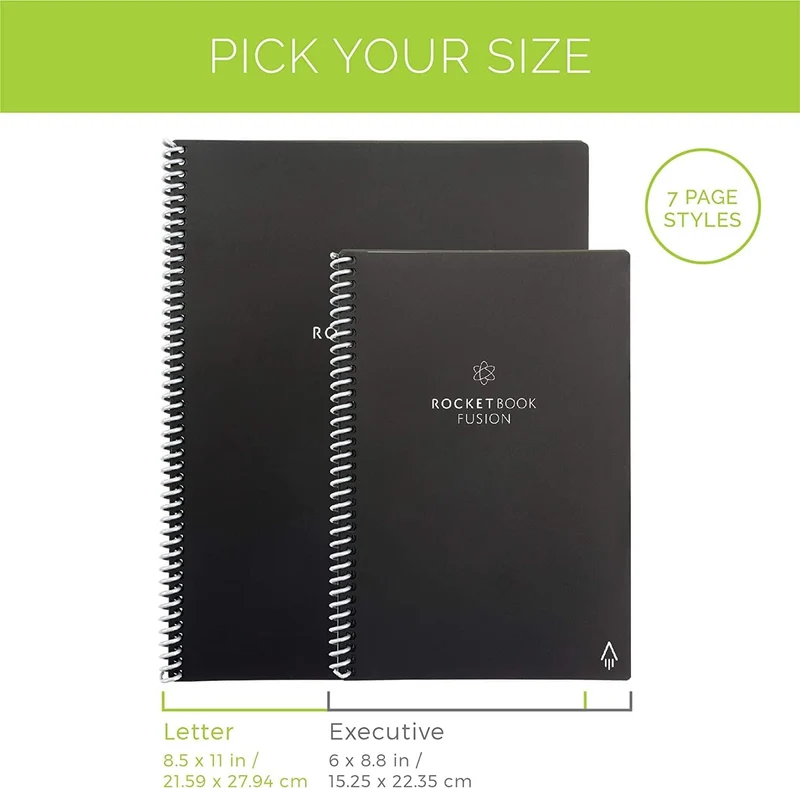 Rocketbook Fusion Reusable Digital Notebook - Smart Notepad A4 Teal, 7 Styles, To Do List, Daily Bul