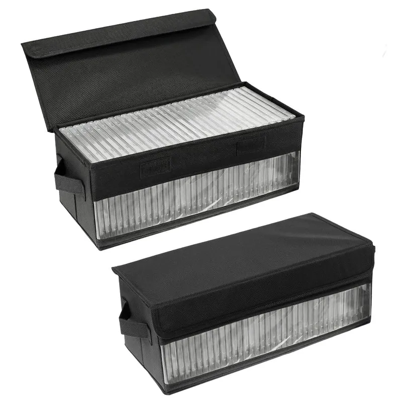 QWORK® 2Stück CD-Aufbewahrungsboxen, 36 x 14 x 6 cm, schwarzer Stoff-Organizer für 30 Standard-CD-Hü