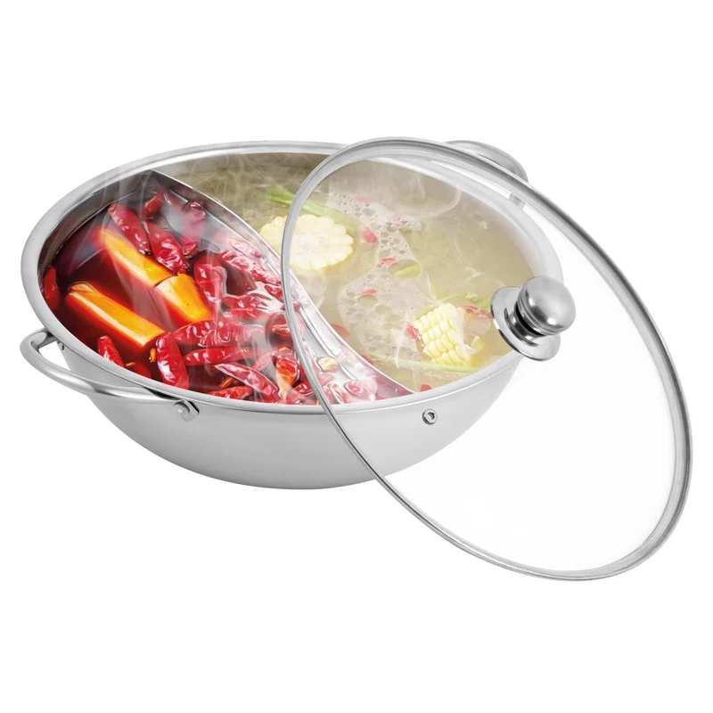 Hot pot Topf Suppe 34cm/28cm Kochgeschirr Rund Kochtopf aus Edelstahl mit Trennwand und sichtbaren D