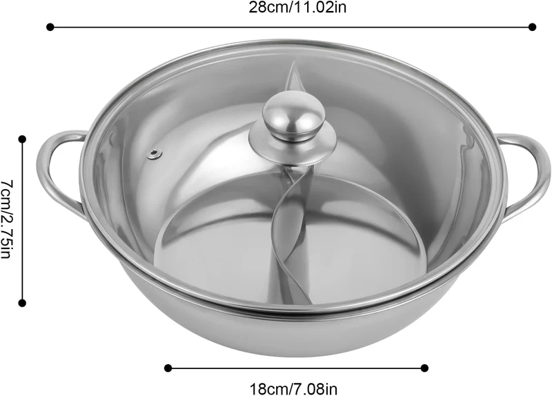 Hot pot Topf Suppe 34cm/28cm Kochgeschirr Rund Kochtopf aus Edelstahl mit Trennwand und sichtbaren D