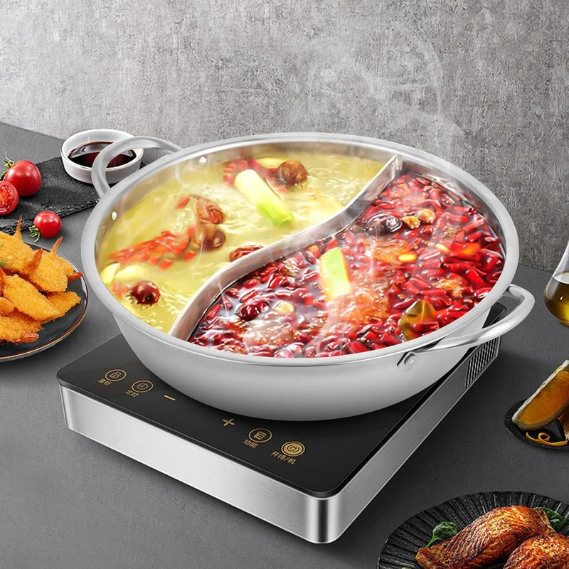 Hot pot Topf Suppe 34cm/28cm Kochgeschirr Rund Kochtopf aus Edelstahl mit Trennwand und sichtbaren D