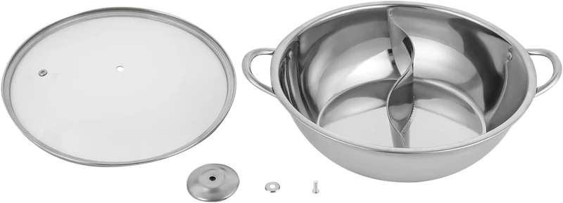 Hot pot Topf Suppe 34cm/28cm Kochgeschirr Rund Kochtopf aus Edelstahl mit Trennwand und sichtbaren D