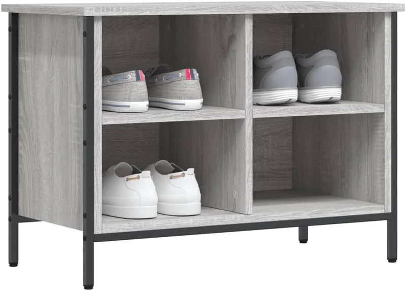 Schuhschrank 69x35x50cm Grau Sonoma Holzwerkstoff,Pulverbeschichtetes Stahl Vorratsschrank Schuhaufb