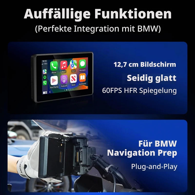 Motorradnavi für BMW, 5 Zoll Kabellos Apple CarPlay & Android Auto Display, Native Wonder Wheel Steu