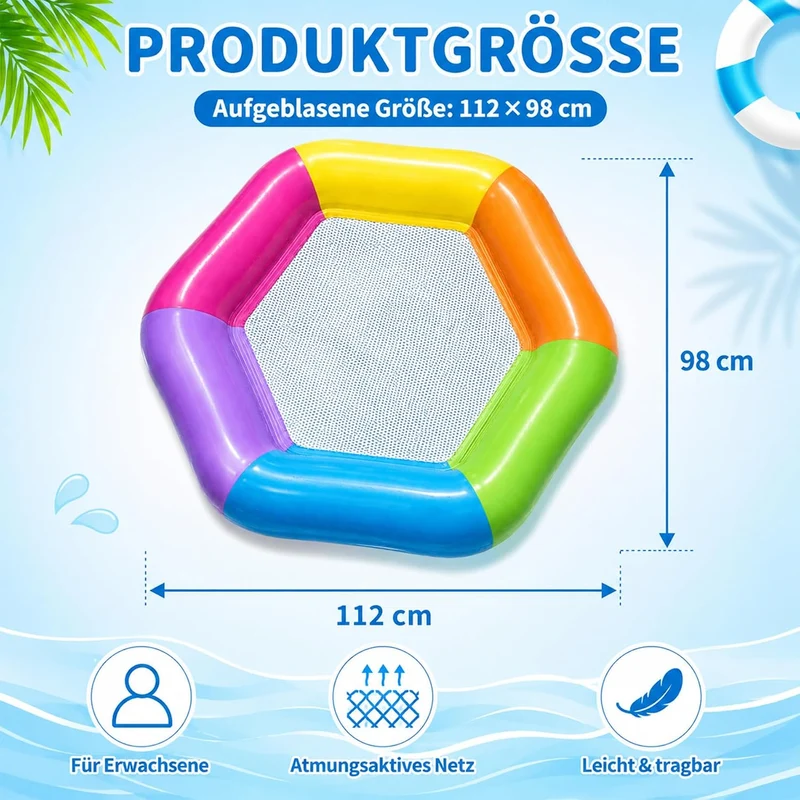 Aufblasbares Schwimmbett,Luftmatratze Pool Erwachsene,Pool zubehör Sechseckig-Rosenrot, Sechseckig-R
