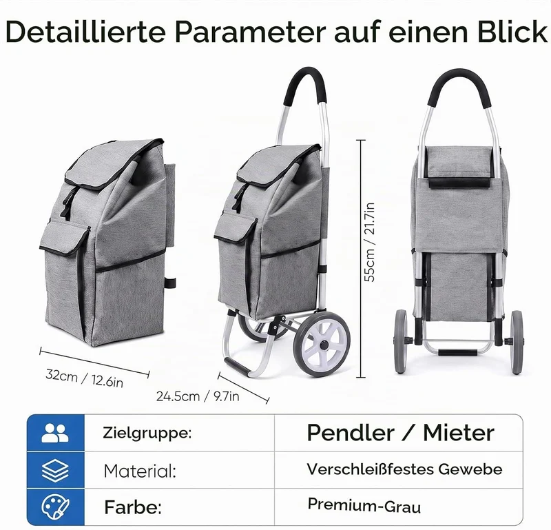 Ersatztasche für Einkaufswagen, 40L Einkaufswagen Tasche Faltbare Einkaufstasche aus Oxford-Stoff mi