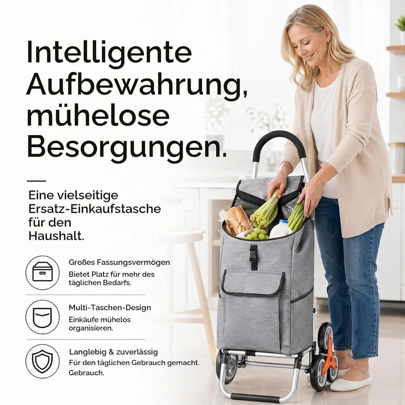 Ersatztasche für Einkaufswagen, 40L Einkaufswagen Tasche Faltbare Einkaufstasche aus Oxford-Stoff mi