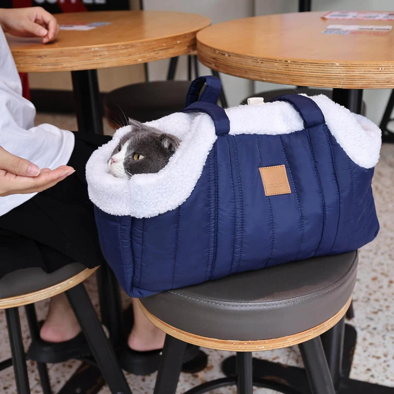 Kleine Hundetragetasche aus Winterfleece, warme Hundetragetasche mit sicherem Geschirr-Clip Grossen