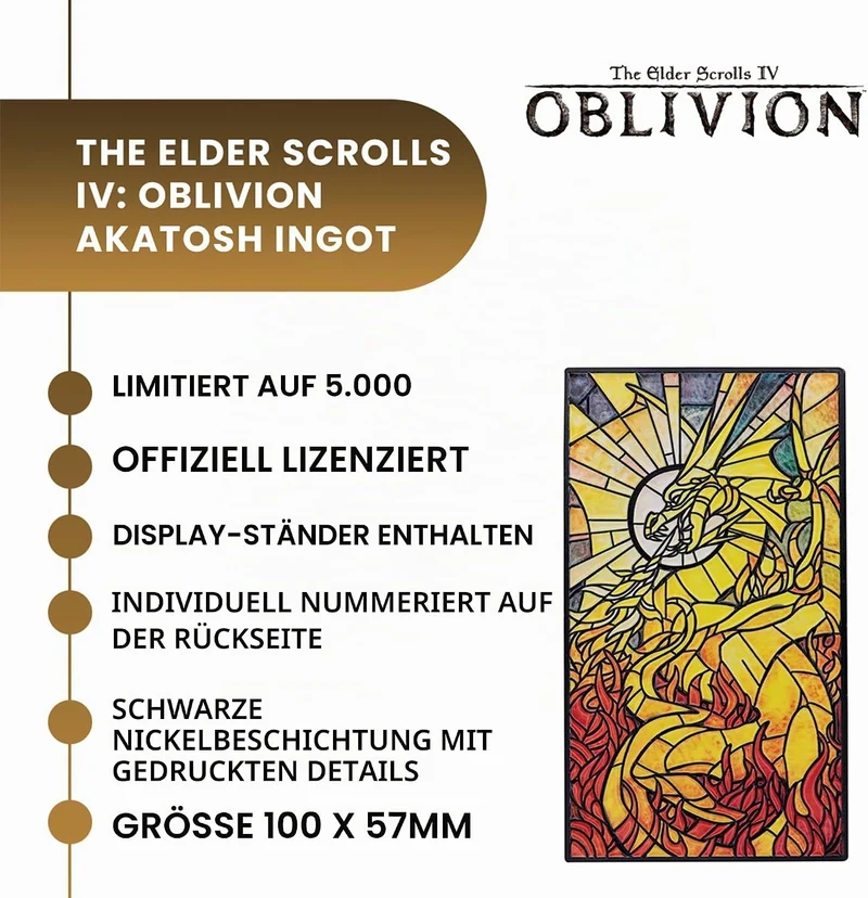 FaNaTtik The Elder Scrolls IV: Oblivion Akatosh Ingot - Limited Edition Collectible | Offiziell lize
