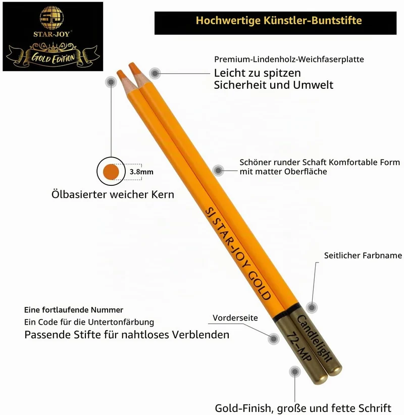 SJ STAR-JOY Gold Edition Buntstifte für Erwachsene, 120 Buntstifte für Schichten, Schattierungen, Ur