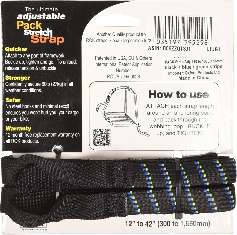 Oxford ROK305 Rok Straps verstellbare Riemen MD, 16 mm, Schwarz + Blau/Grün, ROK305