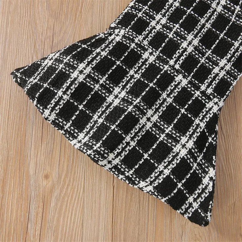 Generisch Kleinkind Kinder Baby Mädchen Ärmellos Patchwork Kariert Prinzessin Kleid Fleece Langarm M