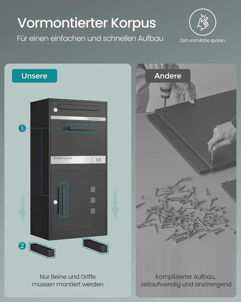 SONGMICS Paketbox, Paketbriefkasten, Briefkasten mit Paketfach, personalisiert, Paketkasten XXL, für