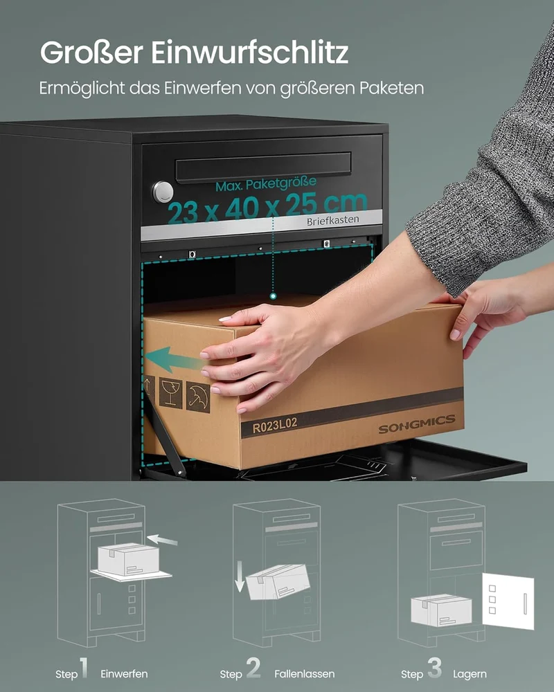 SONGMICS Paketbox, Paketbriefkasten, Briefkasten mit Paketfach, personalisiert, Paketkasten XXL, für